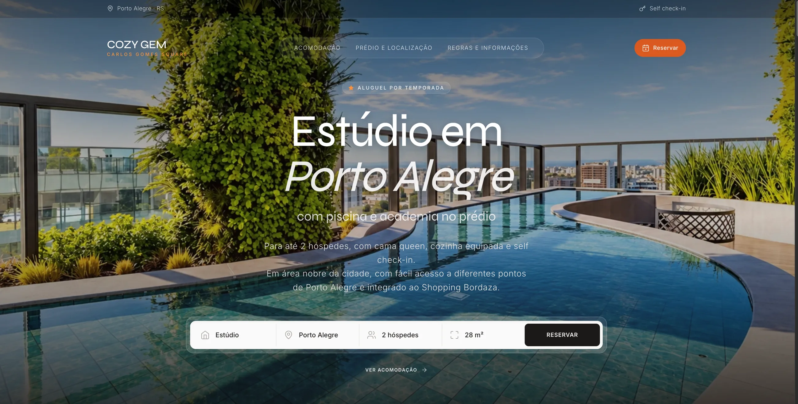 Página inicial do site do Cozy Gem, estúdio em Porto Alegre